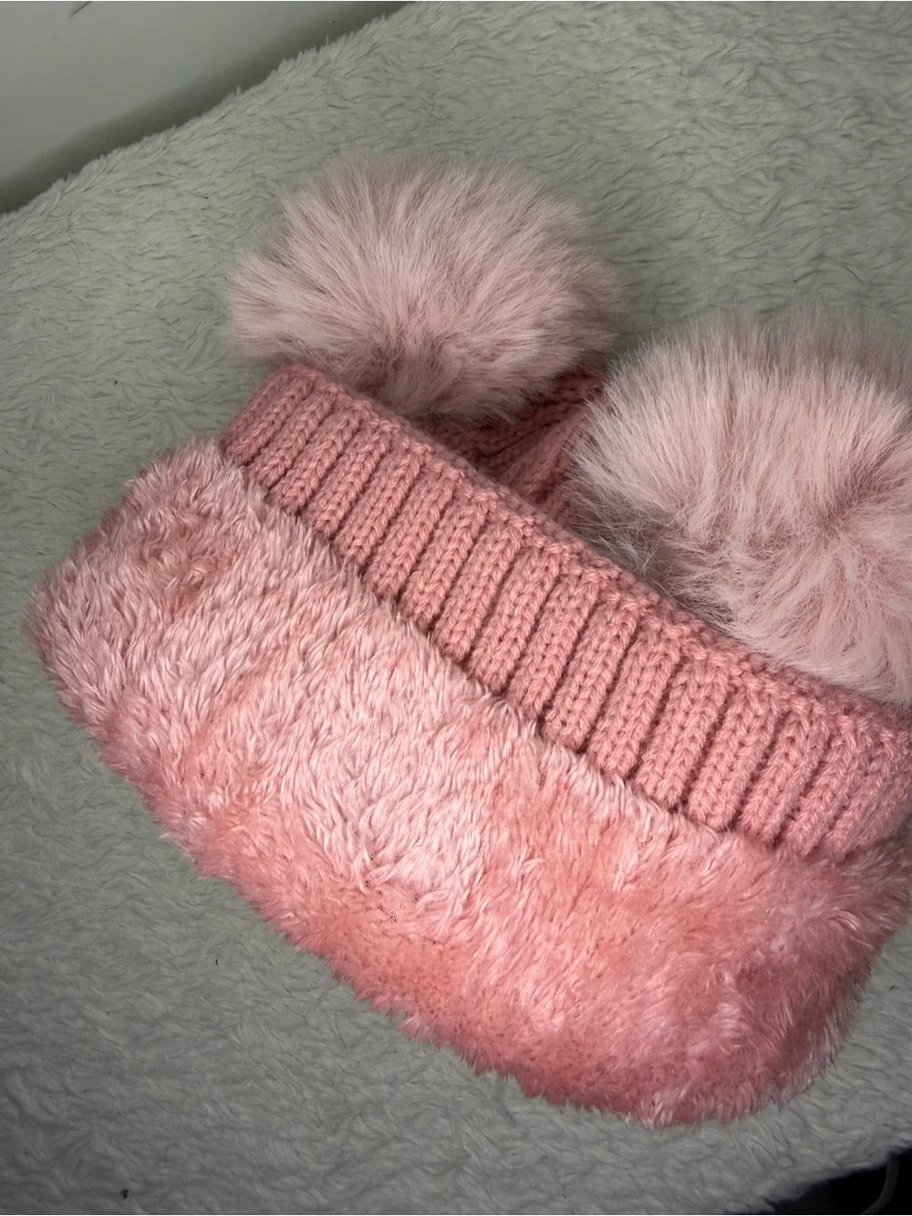 UGG Kids Blush Pink Cable Knit Hat with Dual Faux-Fur Poms